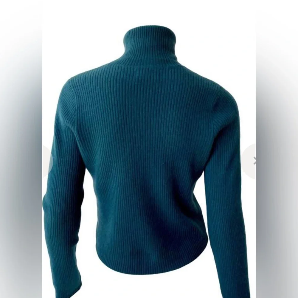 NWT NAADAM CASHMERE RIBBED CROPPED TURTLENECK - TEAL XS $345 - Picture 4 of 5